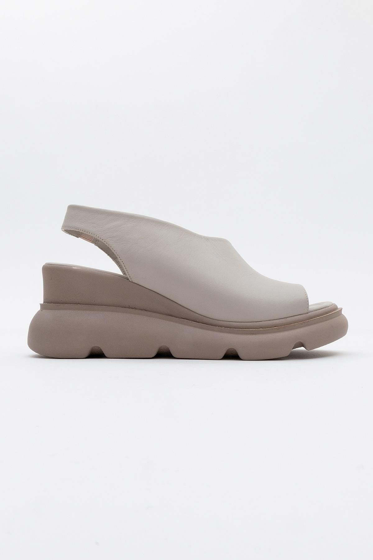 Agusto - Beige Leather Platform Sandal (Women)