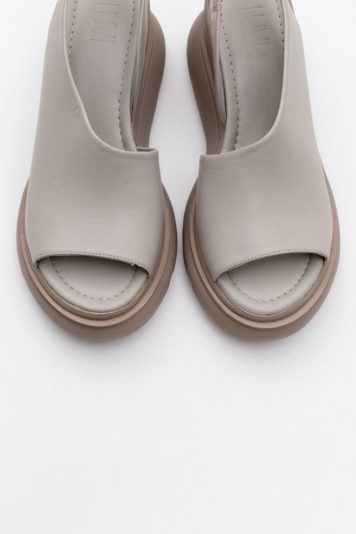 Agusto - Beige Leather Platform Sandal (Women)