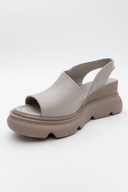 Agusto - Beige Leather Platform Sandal (Women)