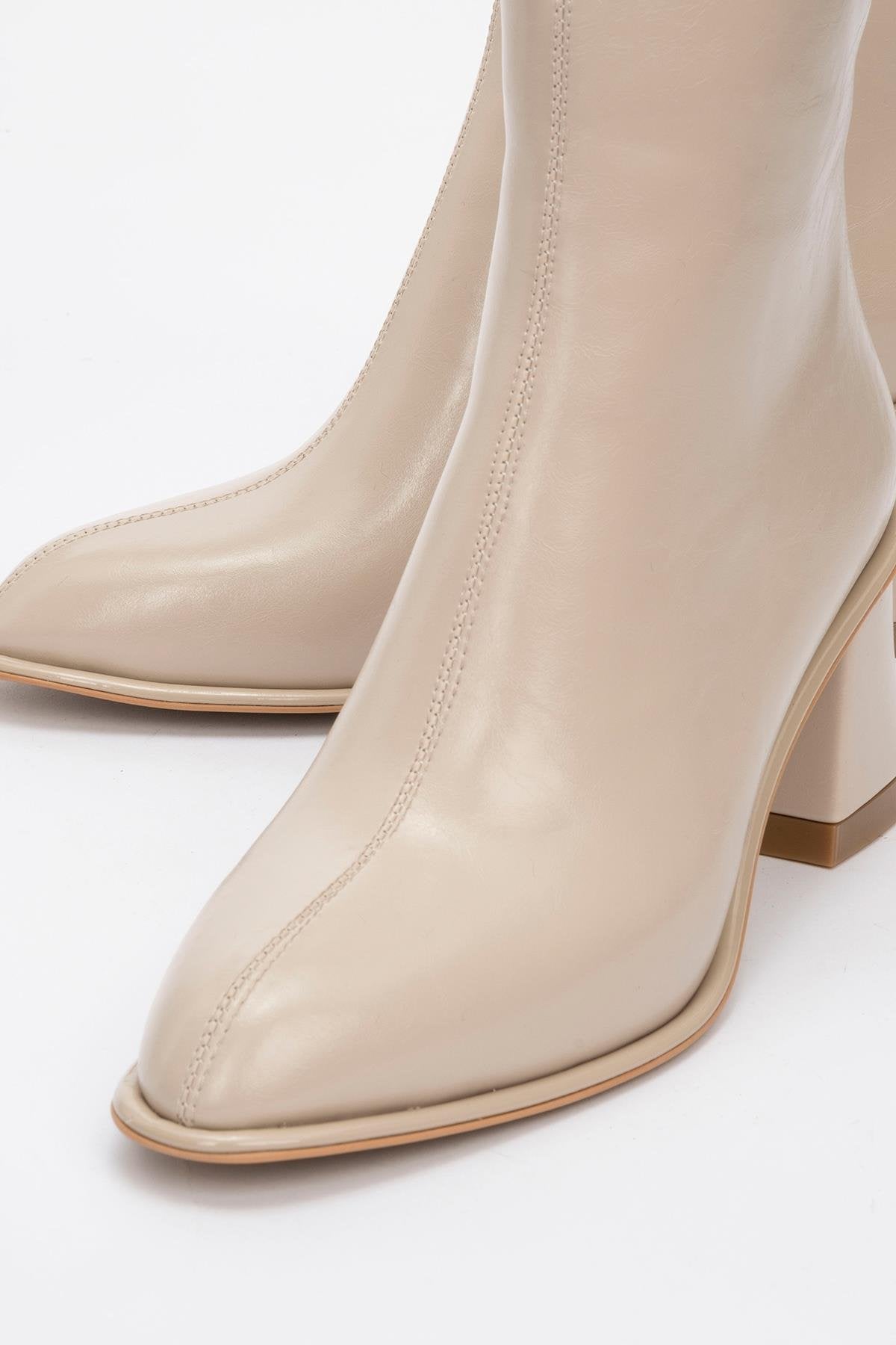 Alba Beige Block Heel Boot (Women)