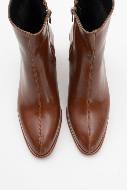 Alba Cognac Brown Block Heel Boot (Women)