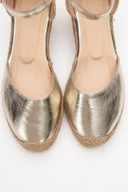 Aldea - Gold Leather Platform Espadrille (Women)