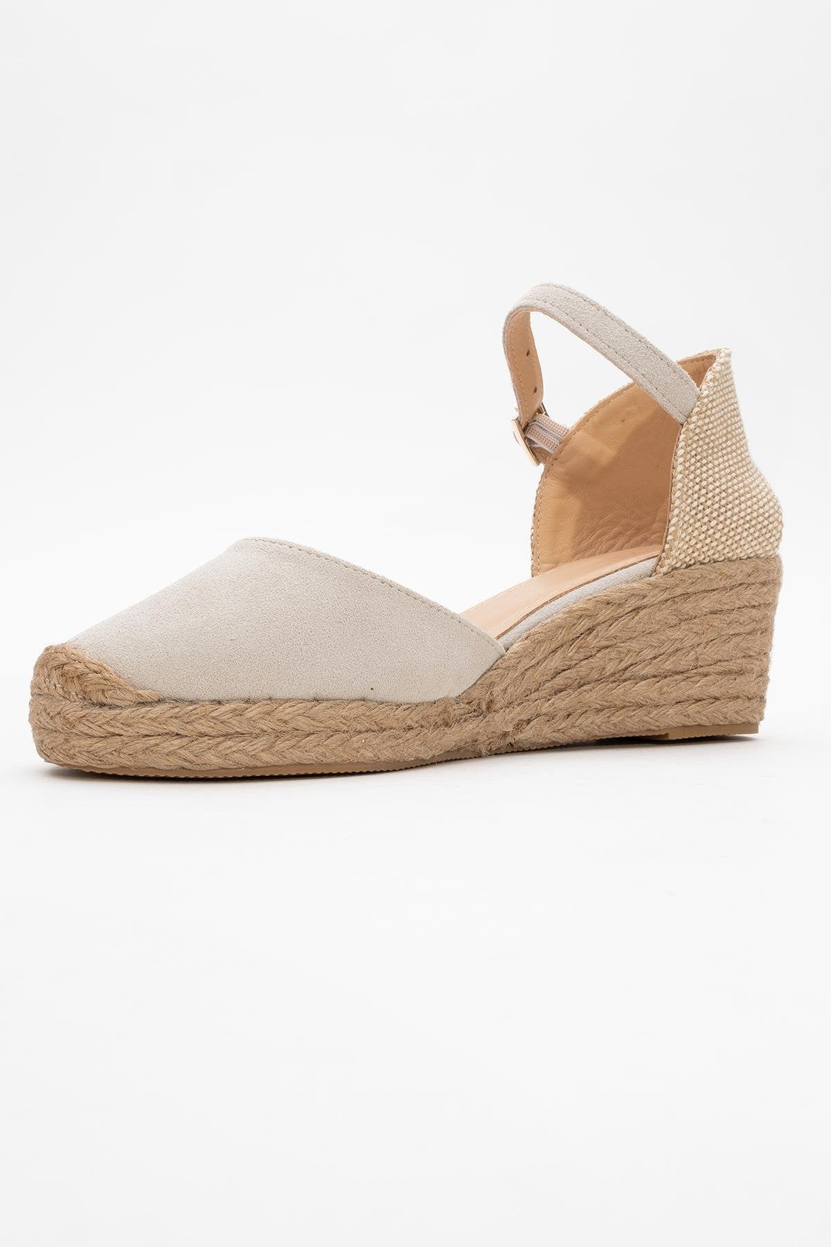Aldea - Beige Suede Leather Platform Espadrille (Women)
