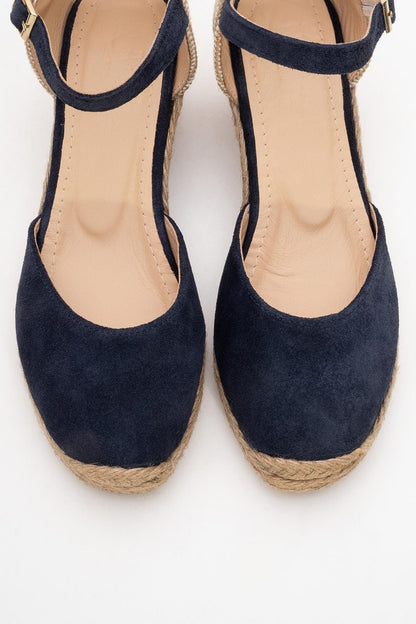 Aldea - Navy Suede Leather Platform Espadrille (Women)