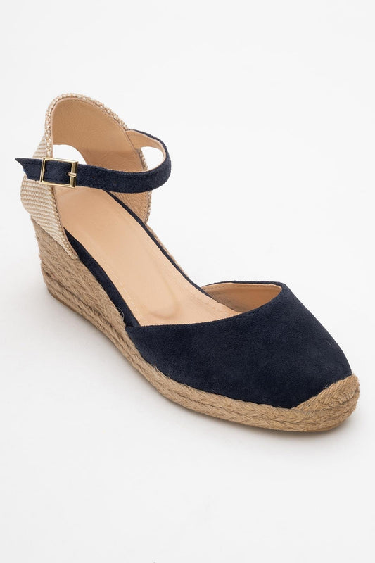 Aldea - Navy Suede Leather Platform Espadrille (Women)