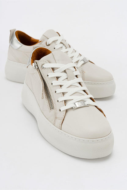 Allie - Beige Leather Zip Sneaker (Women)