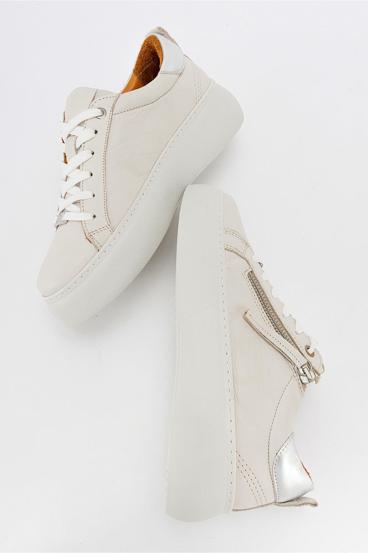 Allie - Beige Leather Zip Sneaker (Women)