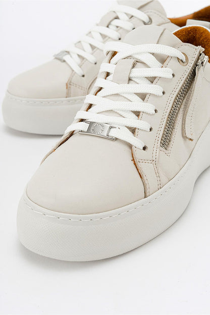 Allie - Beige Leather Zip Sneaker (Women)