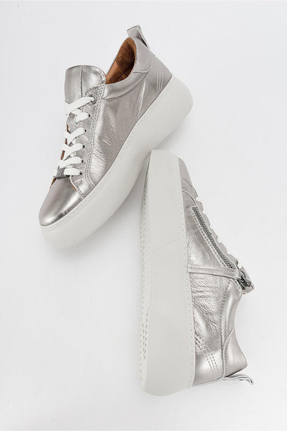 Allie - Silver Leather Zip Sneaker (Women)