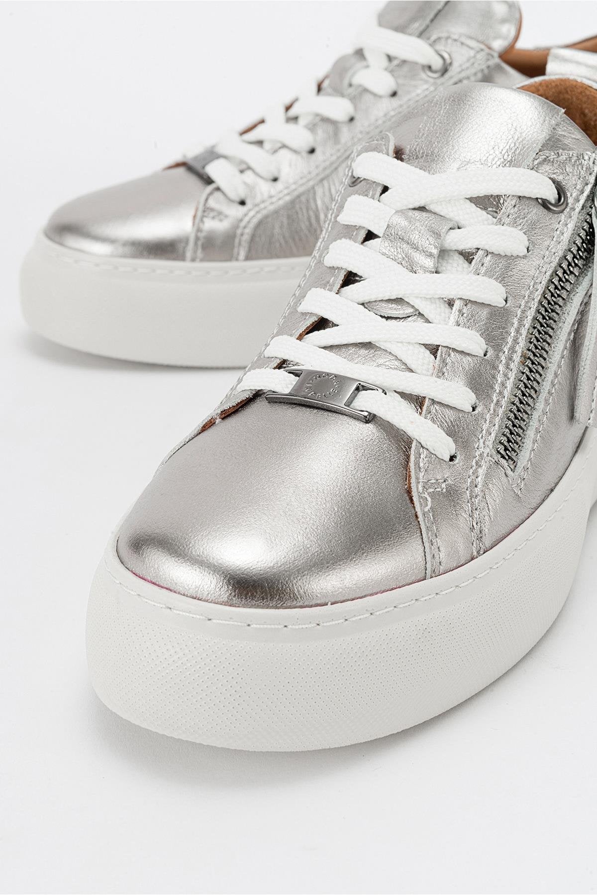 Allie - Silver Leather Zip Sneaker (Women)