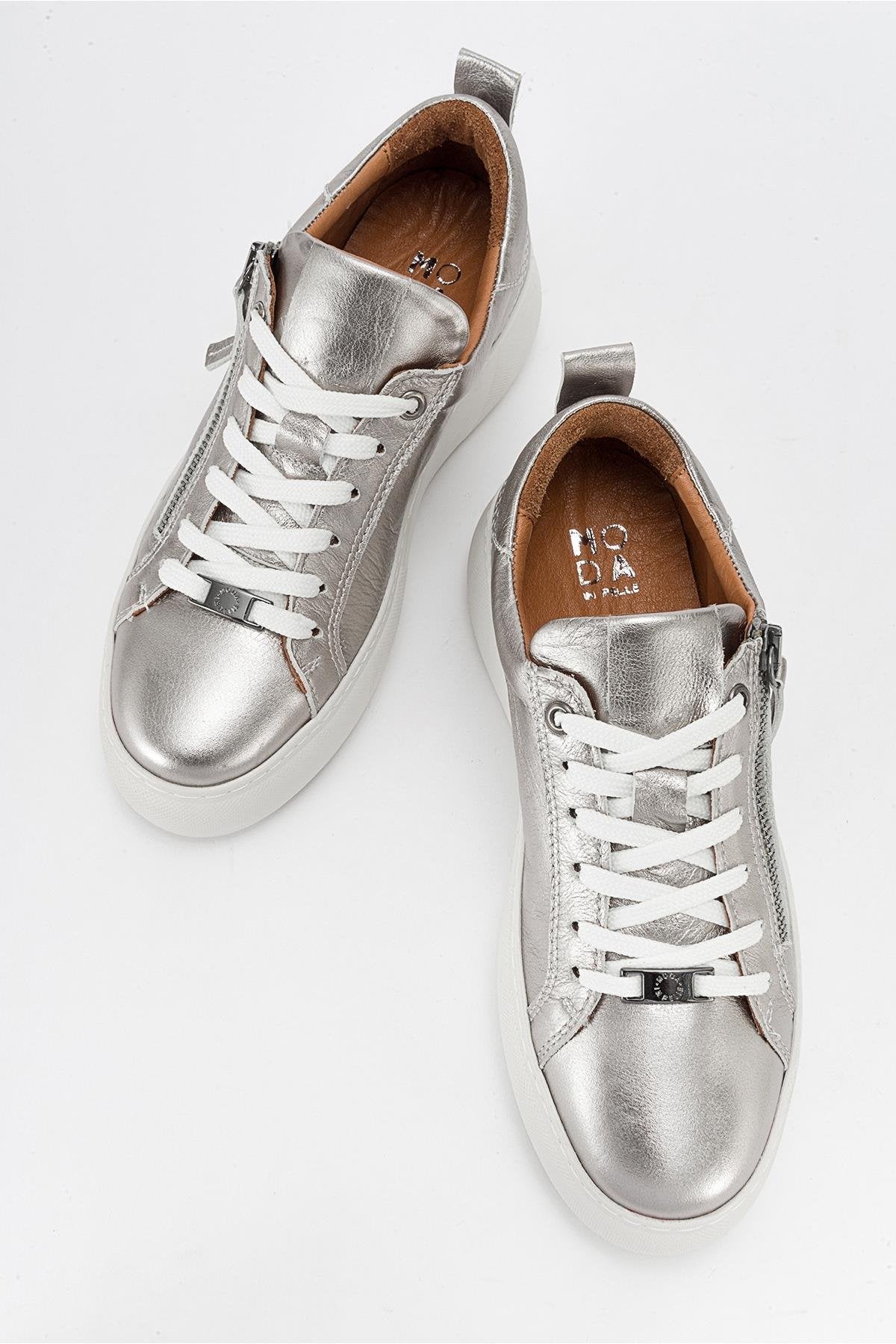 Allie - Silver Leather Zip Sneaker (Women)