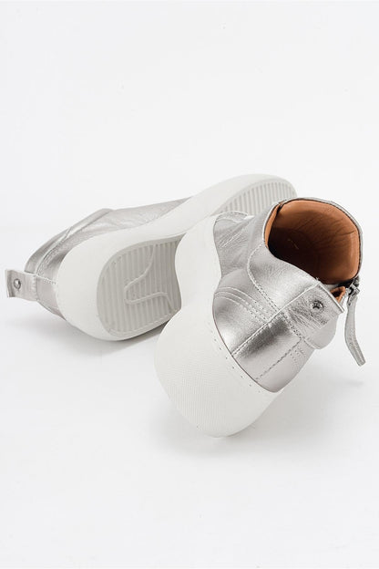 Allie - Silver Leather Zip Sneaker (Women)