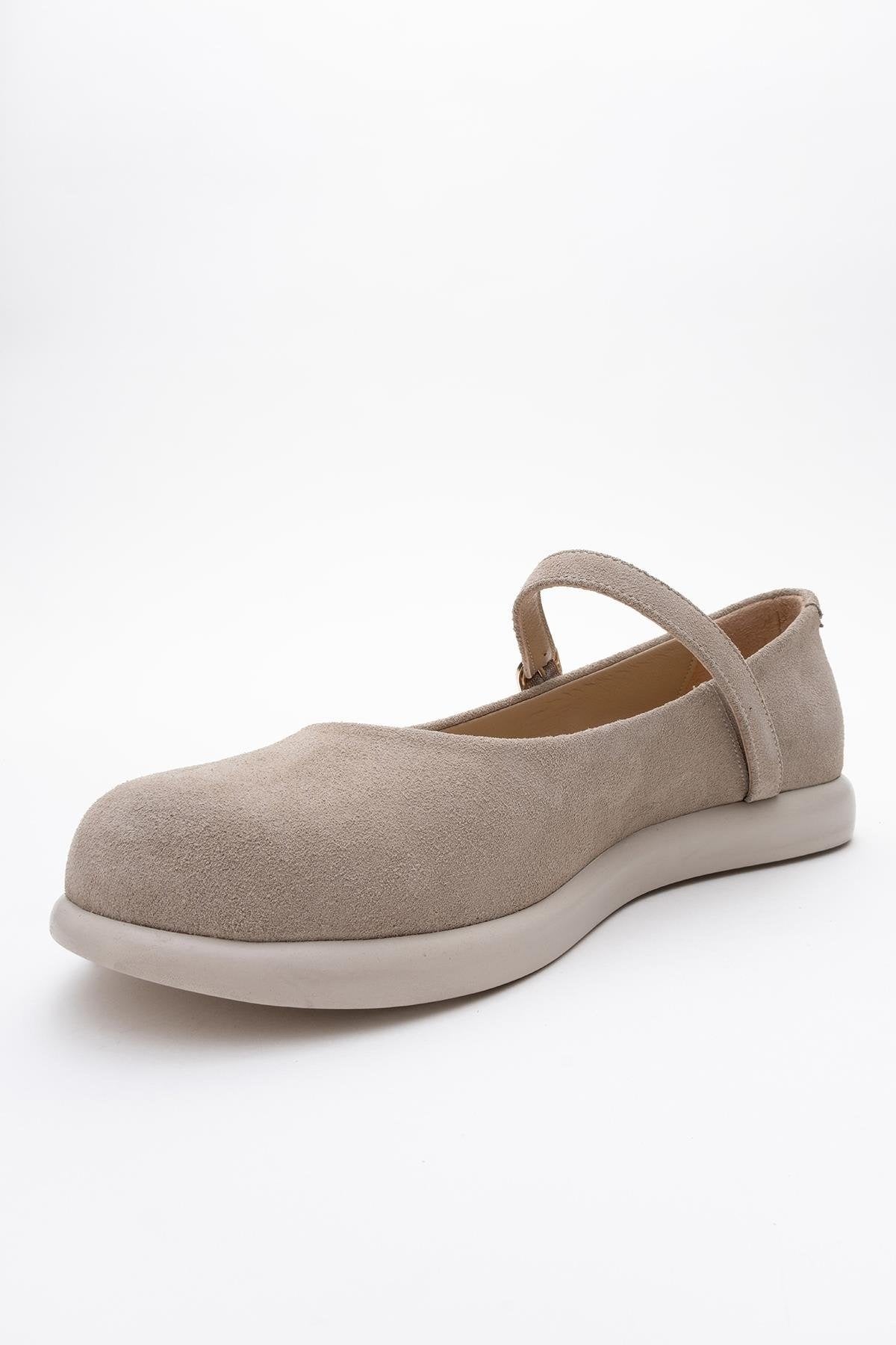 ANISA Beige Suede Leather Strap Flat (Women)
