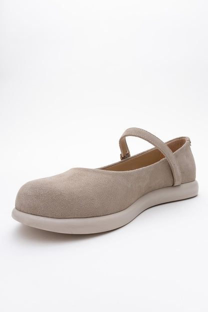 ANISA Beige Suede Leather Strap Flat (Women)