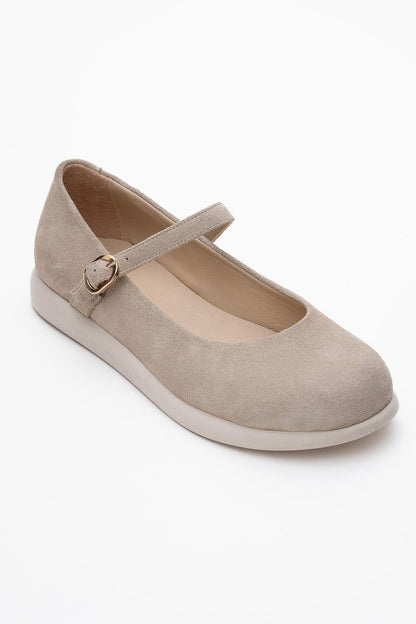 ANISA Beige Suede Leather Strap Flat (Women)