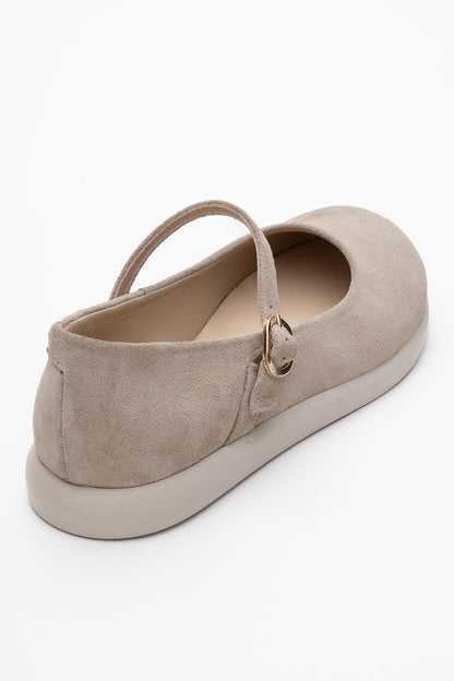 ANISA Beige Suede Leather Strap Flat (Women)
