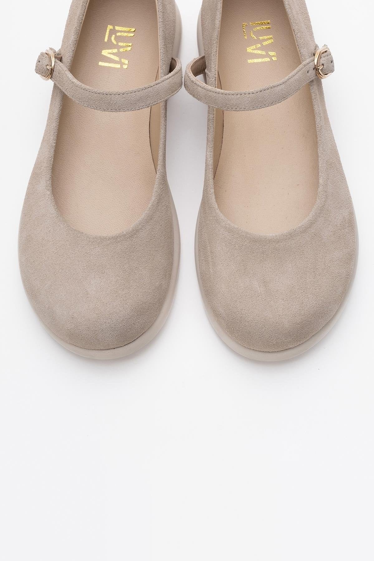 ANISA Beige Suede Leather Strap Flat (Women)
