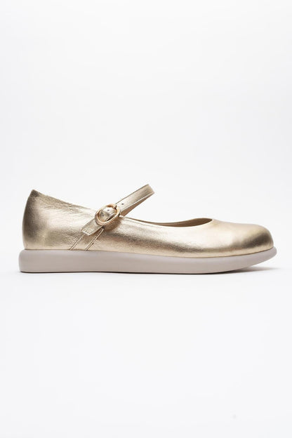 ANISA Gold Leather Strap Flat (Women)