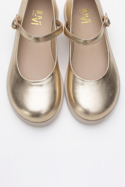 ANISA Gold Leather Strap Flat (Women)