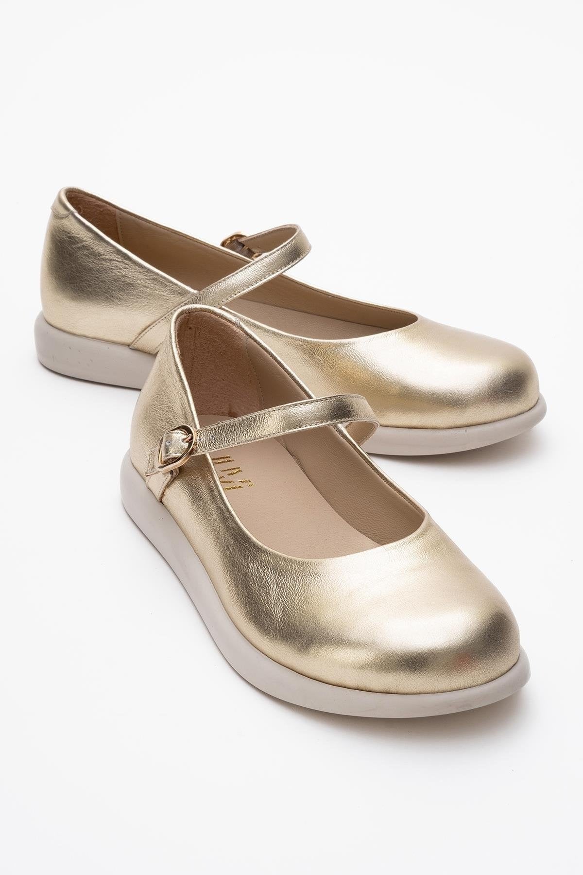 ANISA Gold Leather Strap Flat (Women)