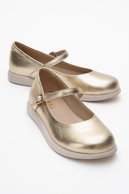 ANISA Gold Leather Strap Flat (Women)