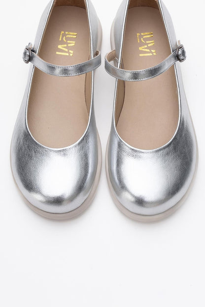 ANISA Silver Leather Strap Flat (Women)