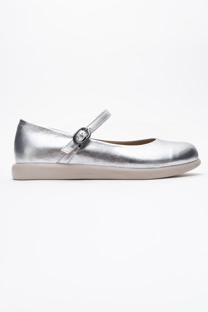 ANISA Silver Leather Strap Flat (Women)