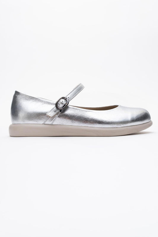 ANISA Silver Leather Strap Flat (Women)
