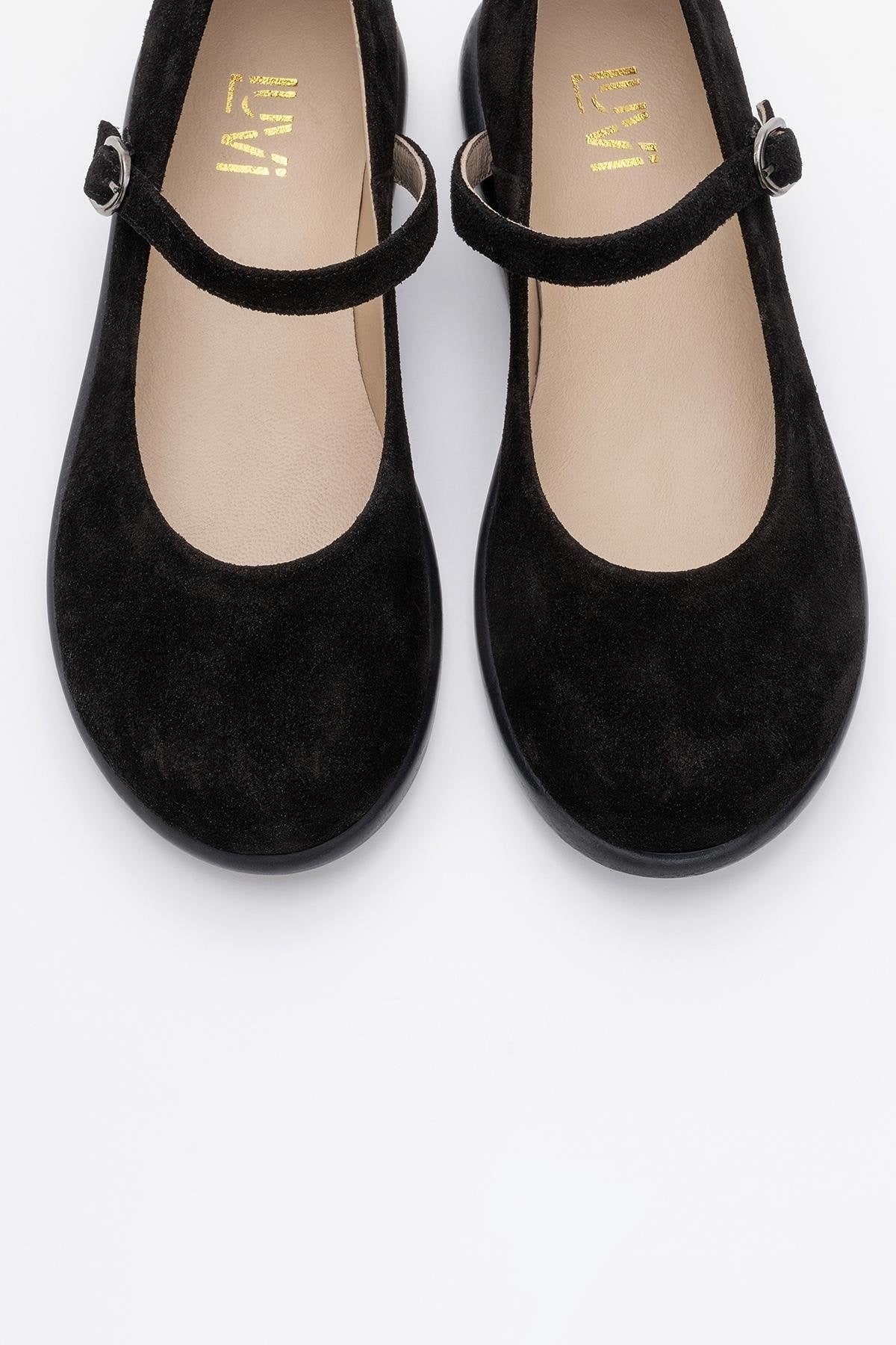 ANISA Black Suede Leather Strap Flat (Women)