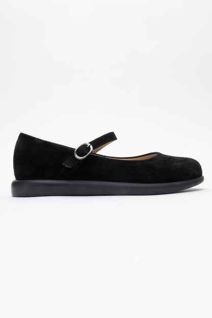 ANISA Black Suede Leather Strap Flat (Women)