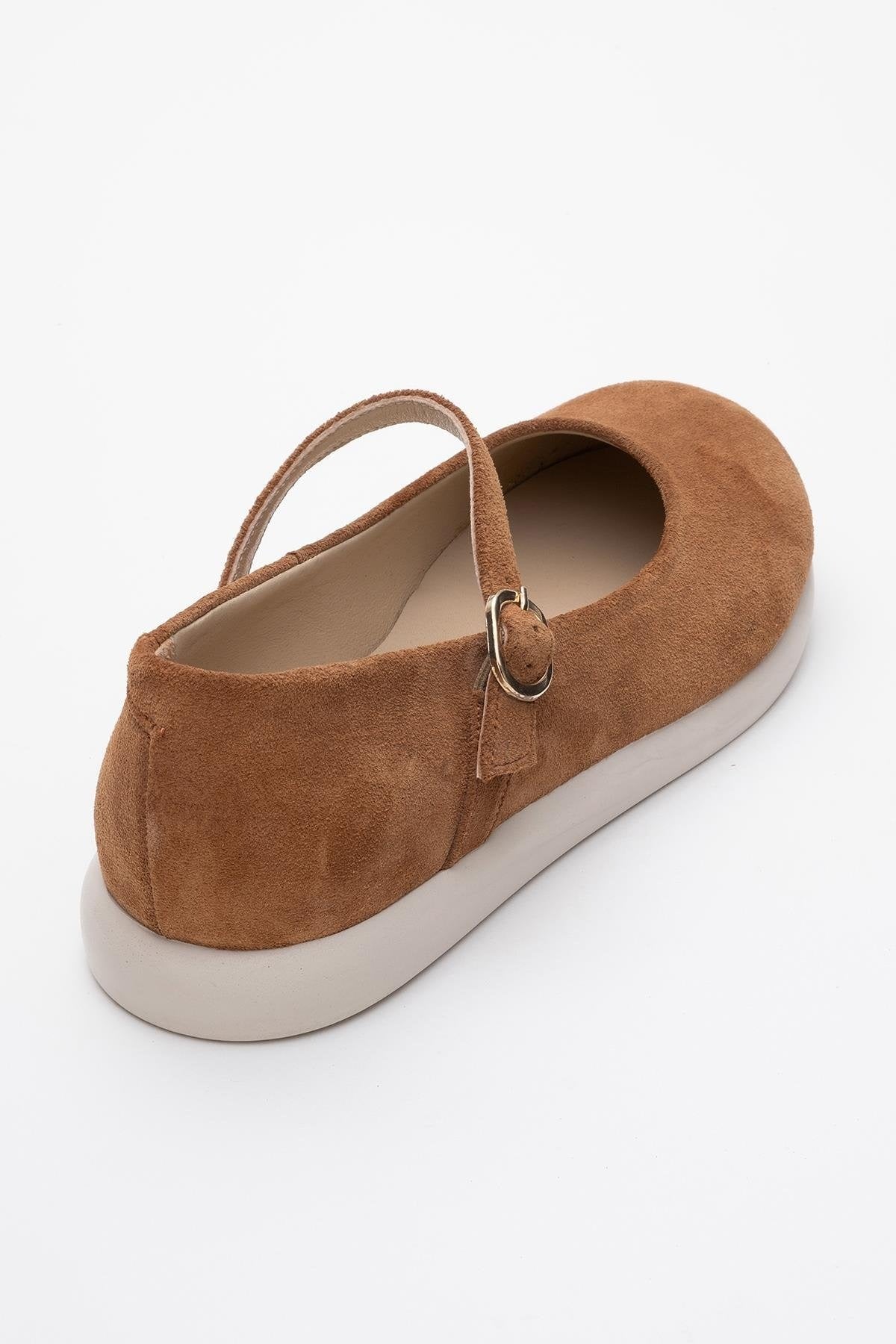 ANISA Cognac Brown Suede Leather Strap Flat (Women)
