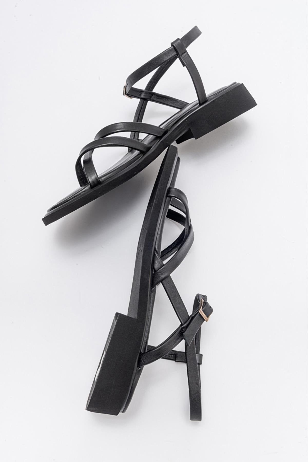 Antas - Black Leather Sandals (Women)