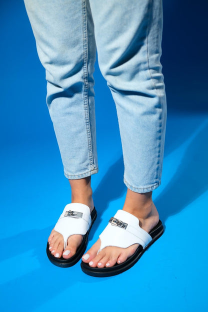 Anton - White Leather Flat Sandal (Women)