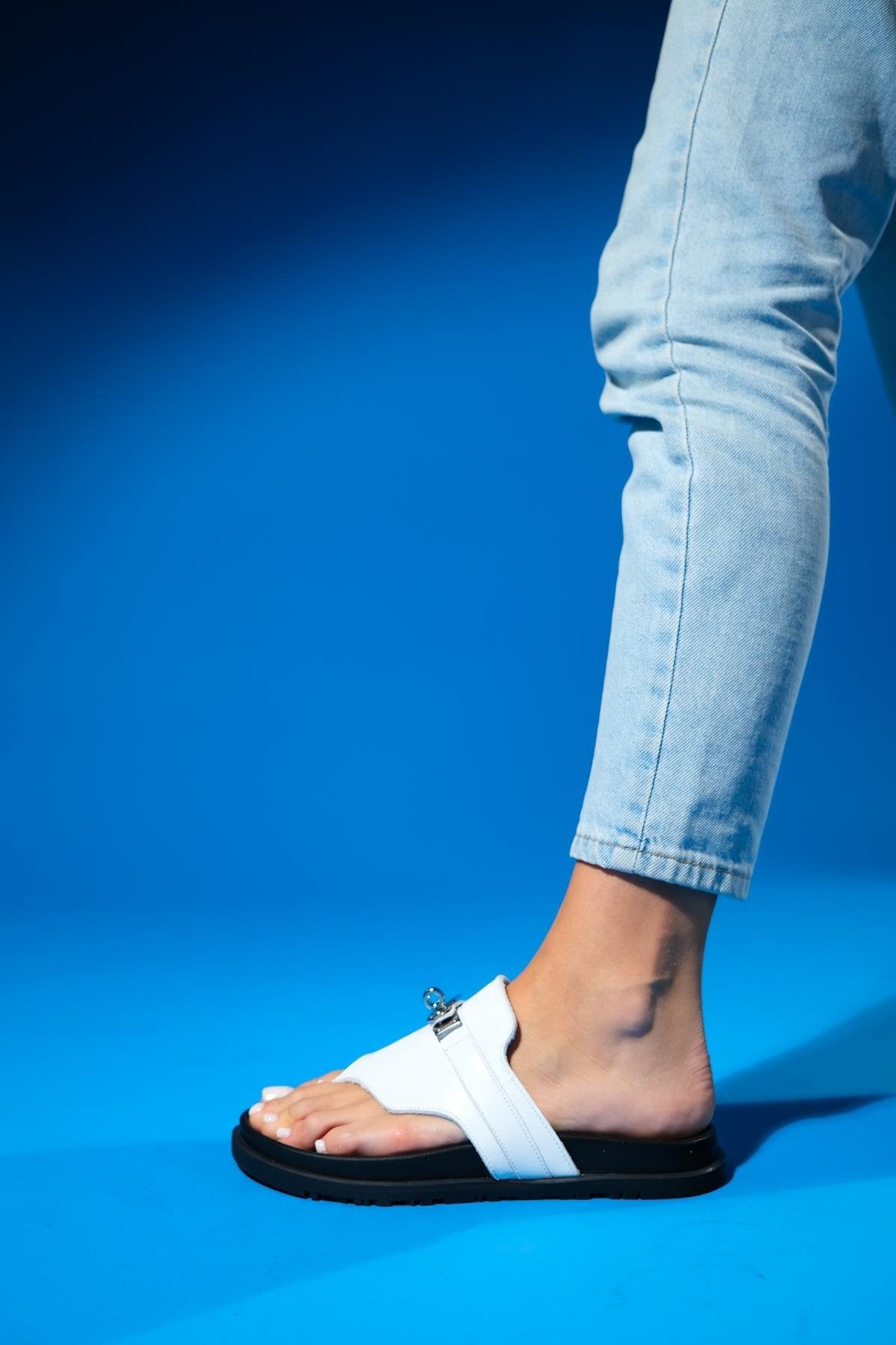 Anton - White Leather Flat Sandal (Women)