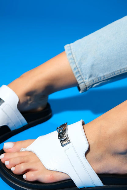 Anton - White Leather Flat Sandal (Women)