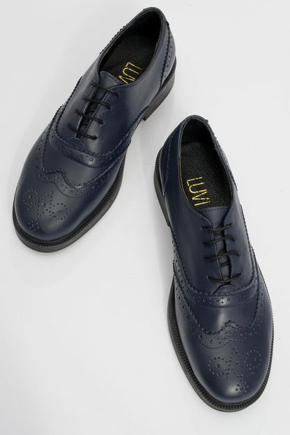 Avra - Navy Leather Oxford Shoes (Women)