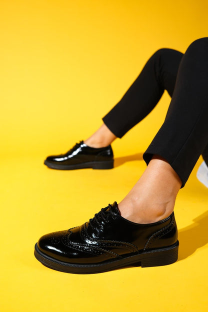 Avra - Black Patent Leather Oxford Shoes (Women)