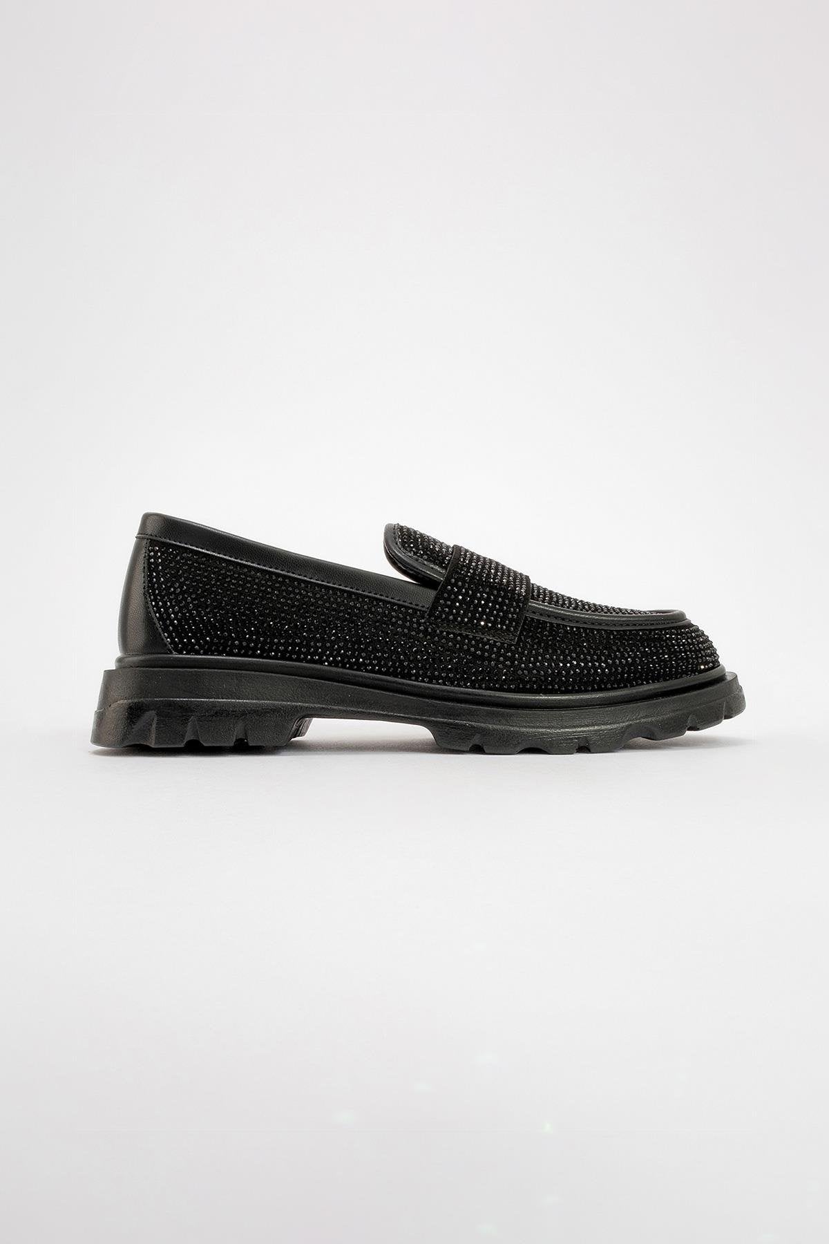 Babel Black Stone Embellished Suede Loafer (Women)