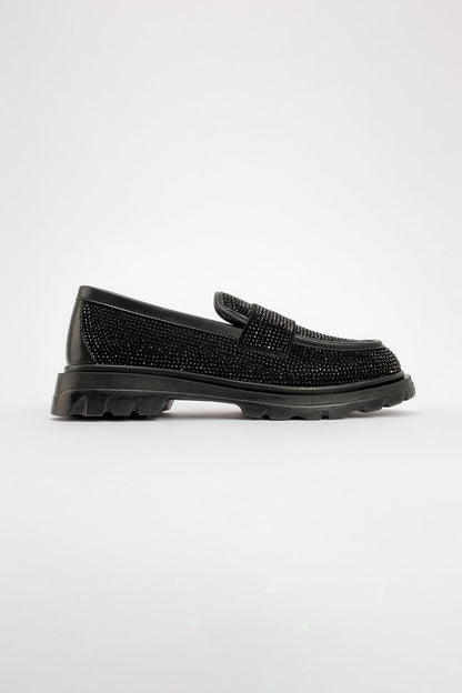 Babel Black Stone Embellished Suede Loafer (Women)