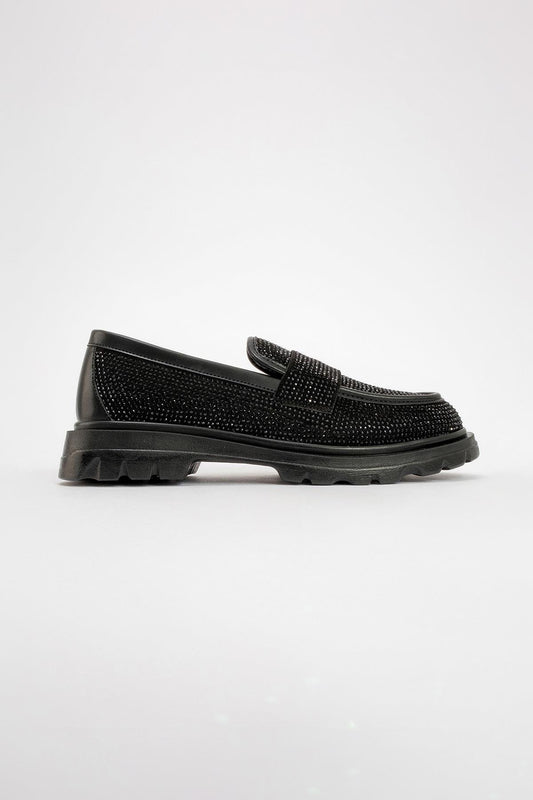 Babel Black Stone Embellished Suede Loafer (Women)