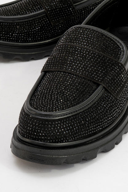 Babel Black Stone Embellished Suede Loafer (Women)