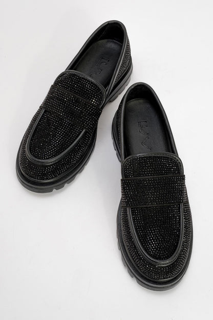 Babel Black Stone Embellished Suede Loafer (Women)