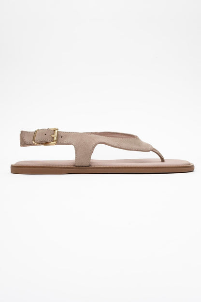 Belinda - Beige Suede Leather Thong Sandals (Women)