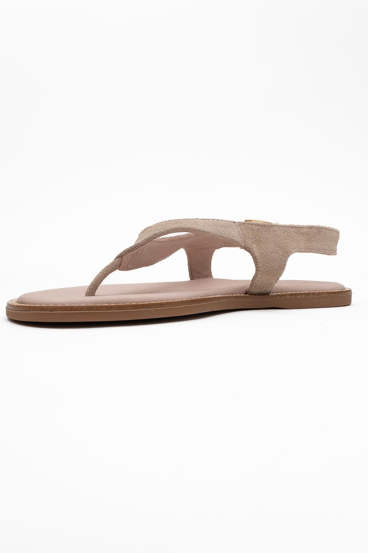Belinda - Beige Suede Leather Thong Sandals (Women)