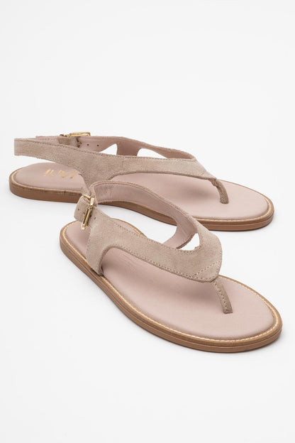 Belinda - Beige Suede Leather Thong Sandals (Women)