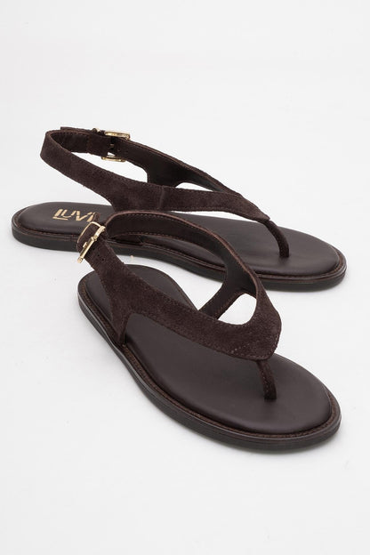 Belinda - Brown Suede Leather Thong Sandals (Women)