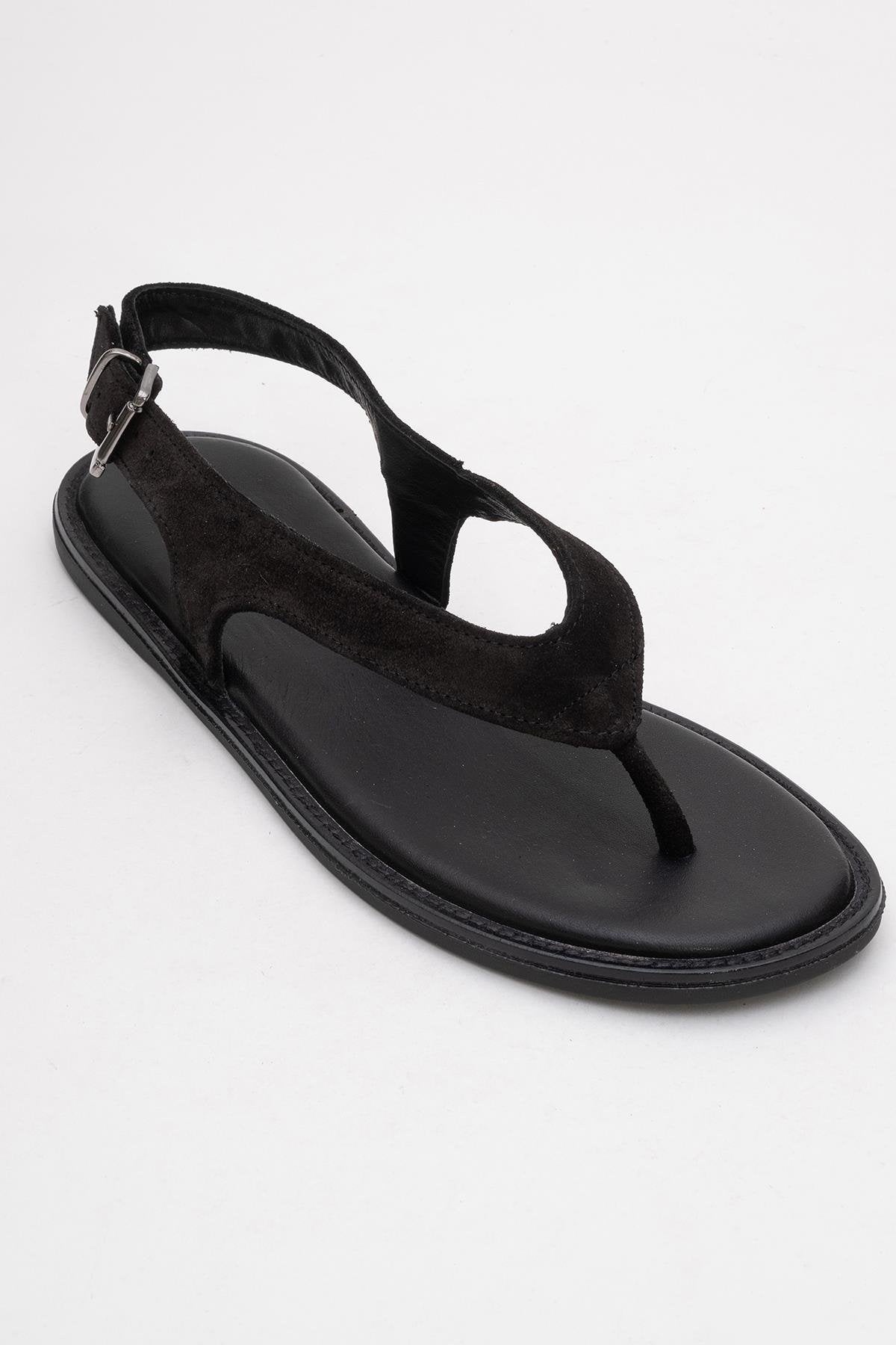 Belinda - Black Suede Leather Thong Sandals (Women)