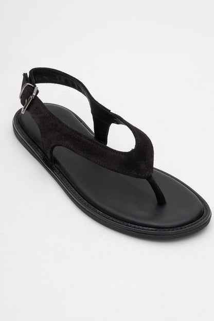 Belinda - Black Suede Leather Thong Sandals (Women)