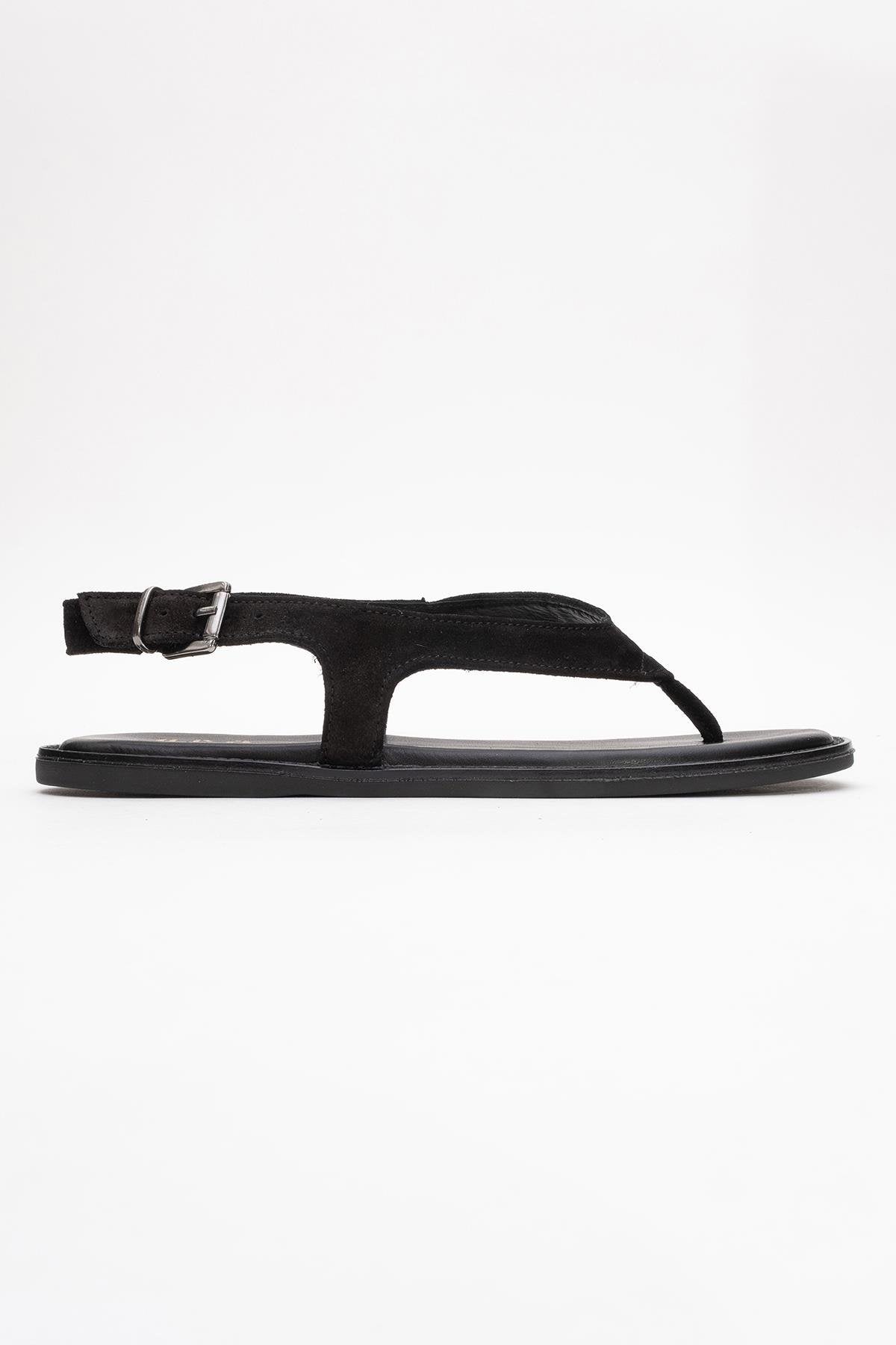 Belinda - Black Suede Leather Thong Sandals (Women)