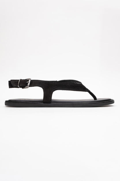 Belinda - Black Suede Leather Thong Sandals (Women)